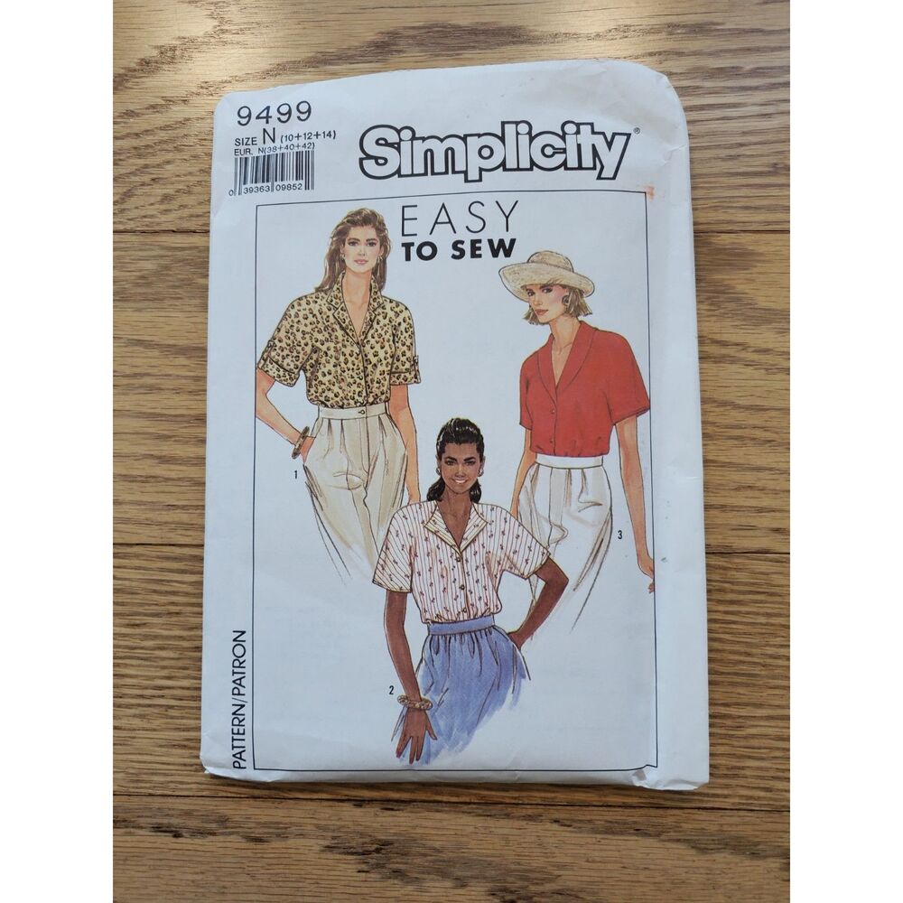 Simplicity 9499 Sewing Pattern Size N (10, 12, 14) Collared Button Shirt NEW